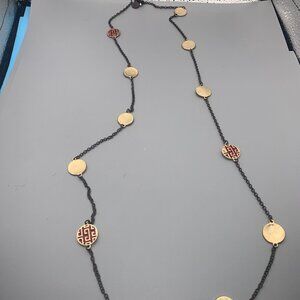 Liz Claiborne SIGNED Red & Gold Tone 40” Necklace